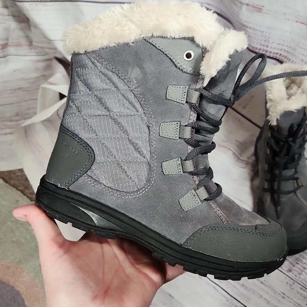 Columbia girls gray quilted faux-fur winter boots